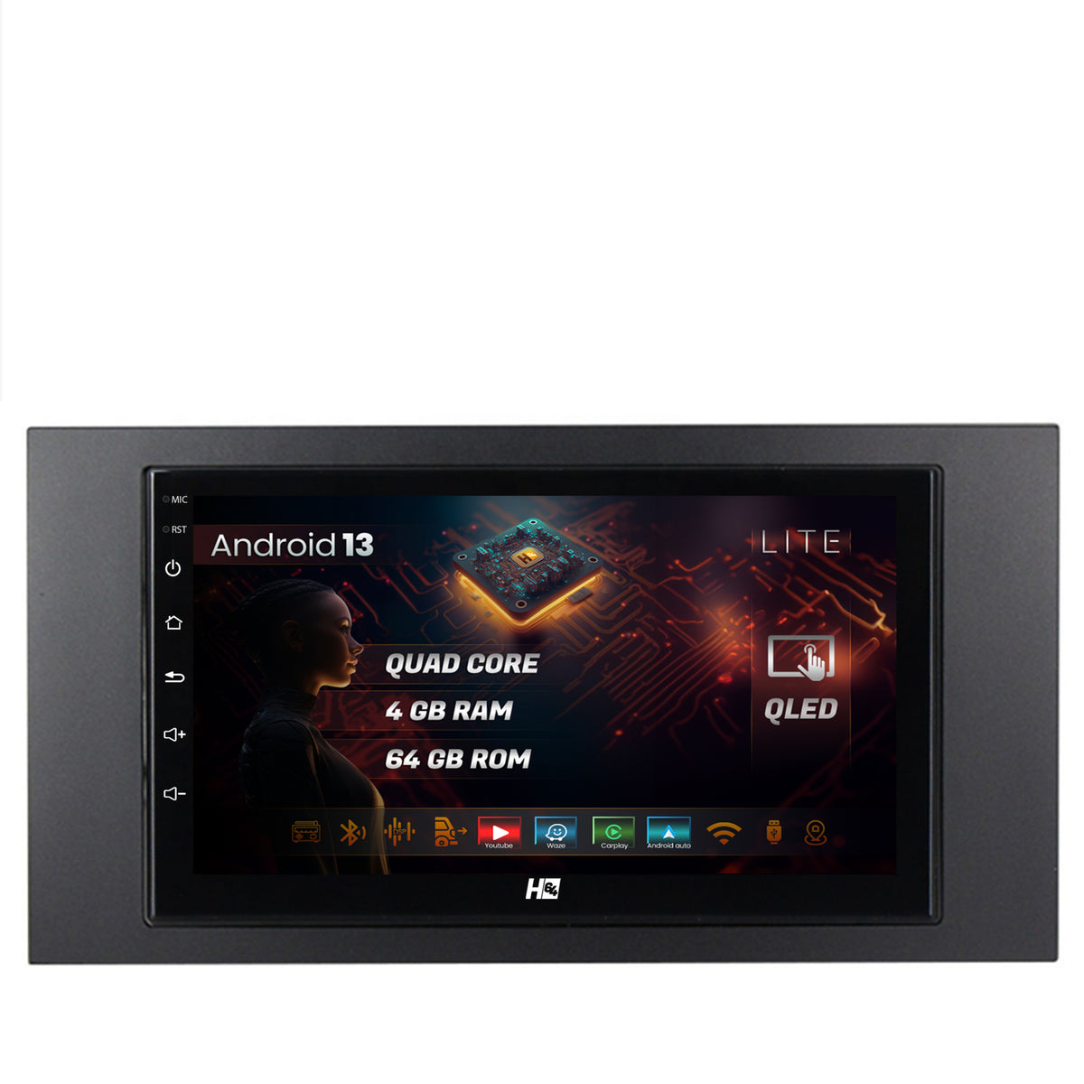 Navigatie HUB64 Ford 2DIN, 4 4GB RAM, Android, Quadcore, DSP, GPS, Wi-FI, Carplay, Android Auto, USB, Bluetooth, Waze, Touchscreen, 7 inch