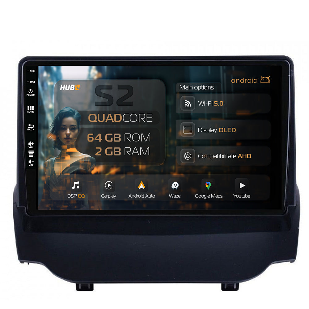 Navigatie HUB64 Ford EcoSport (2013-2016) 2GB RAM, Android, GPS, Wi-FI, Carplay, Android Auto, USB, Bluetooth, Radio, Waze, Touchscreen, 9 inch