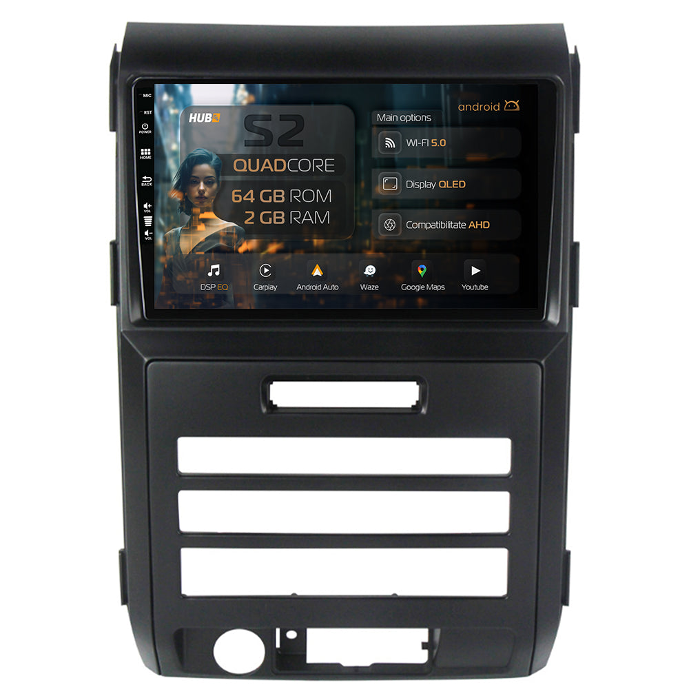 Navigatie HUB64 Ford F150 (2008-2014), 2GB RAM, Android, GPS, Wi-FI, Carplay, Android Auto, USB, Bluetooth, Radio, Waze, Touchscreen, 9 inch