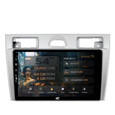 Navigatie HUB64 Ford Fiesta (2002-2008), 4GB RAM, Android, Quadcore, DSP, GPS, Wi-FI, Carplay, Android Auto, USB, Bluetooth, Waze, Touchscreen, 9 inch