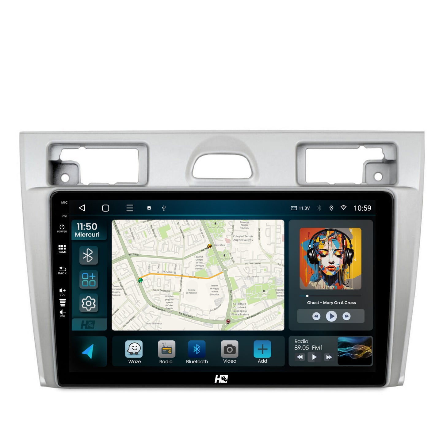 Navigatie HUB64 Ford Fiesta (2002-2008), 8GB RAM, Android, Octacore, Slot Sim 4G, DSP, GPS, Wi-FI, Carplay, Android Auto, USB, Bluetooth, Waze, Touchscreen, 9 Inch
