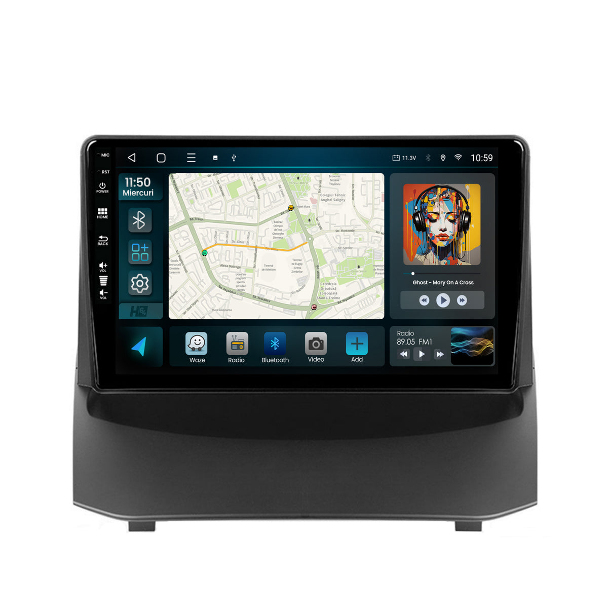 Navigatie HUB64 Ford Fiesta (2009-2012), 8GB RAM, Android, Octacore, Slot Sim 4G, DSP, GPS, Wi-FI, Carplay, Android Auto, USB, Bluetooth, Waze, Touchscreen, 9 Inch