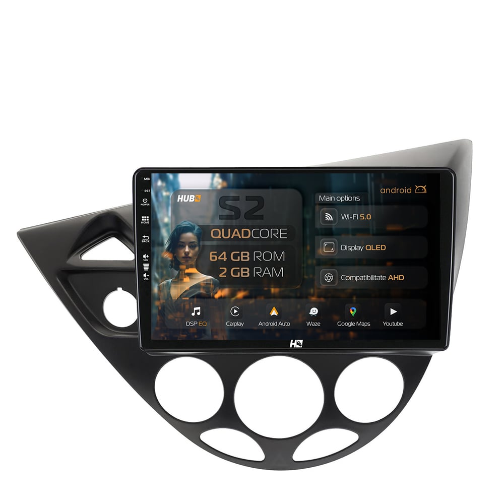 Navigatie HUB64 Ford Focus 1 (1998-2004), 2GB RAM, Android 13, GPS, Wi-FI, Carplay, Android Auto, USB, Bluetooth, Radio, Waze, Touchscreen, 9 inch