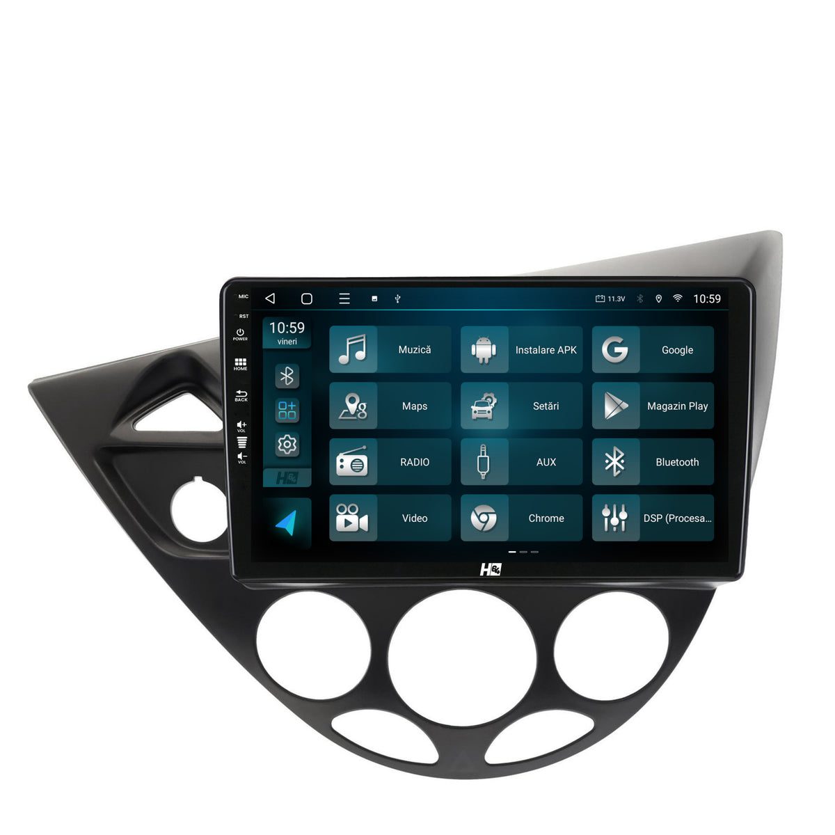 Navigatie HUB64 Ford Focus 1 (1998-2004), 6GB RAM, Android, Octacore, Slot Sim 4G, DSP, GPS, Wi-FI, Carplay, Android Auto, USB, Bluetooth, Waze, Touchscreen, 9 Inch