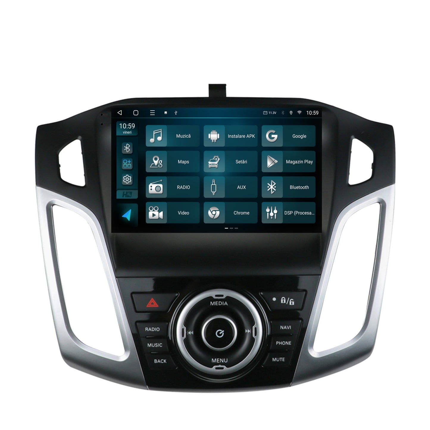 Navigatie HUB64 Ford Focus 3 (2011-2019), 8GB RAM, Android, Octacore, Slot Sim 4G, DSP, GPS, Wi-FI, Carplay, Android Auto, USB, Bluetooth, Waze, Touchscreen, 9 Inch