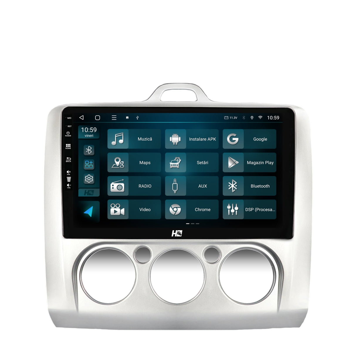 Navigatie HUB64 Ford Focus MK2 (2004-2011), Clima Manuala, 4GB RAM, Android, Quadcore, DSP, GPS, Wi-FI, Carplay, Android Auto, USB, Bluetooth, Waze, Touchscreen, 9 inch