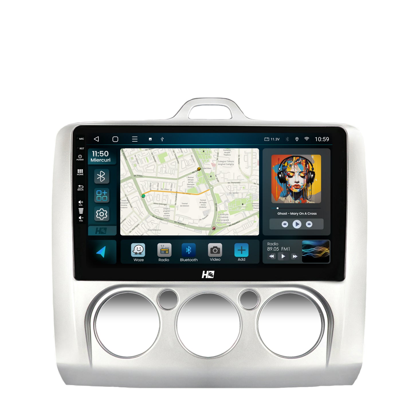 Navigatie HUB64 Ford Focus MK2 (2004-2011), Clima manuala, 8GB RAM, Android, Octacore, Slot Sim 4G, DSP, GPS, Wi-FI, Carplay, Android Auto, USB, Bluetooth, Waze, Touchscreen, 9 Inch