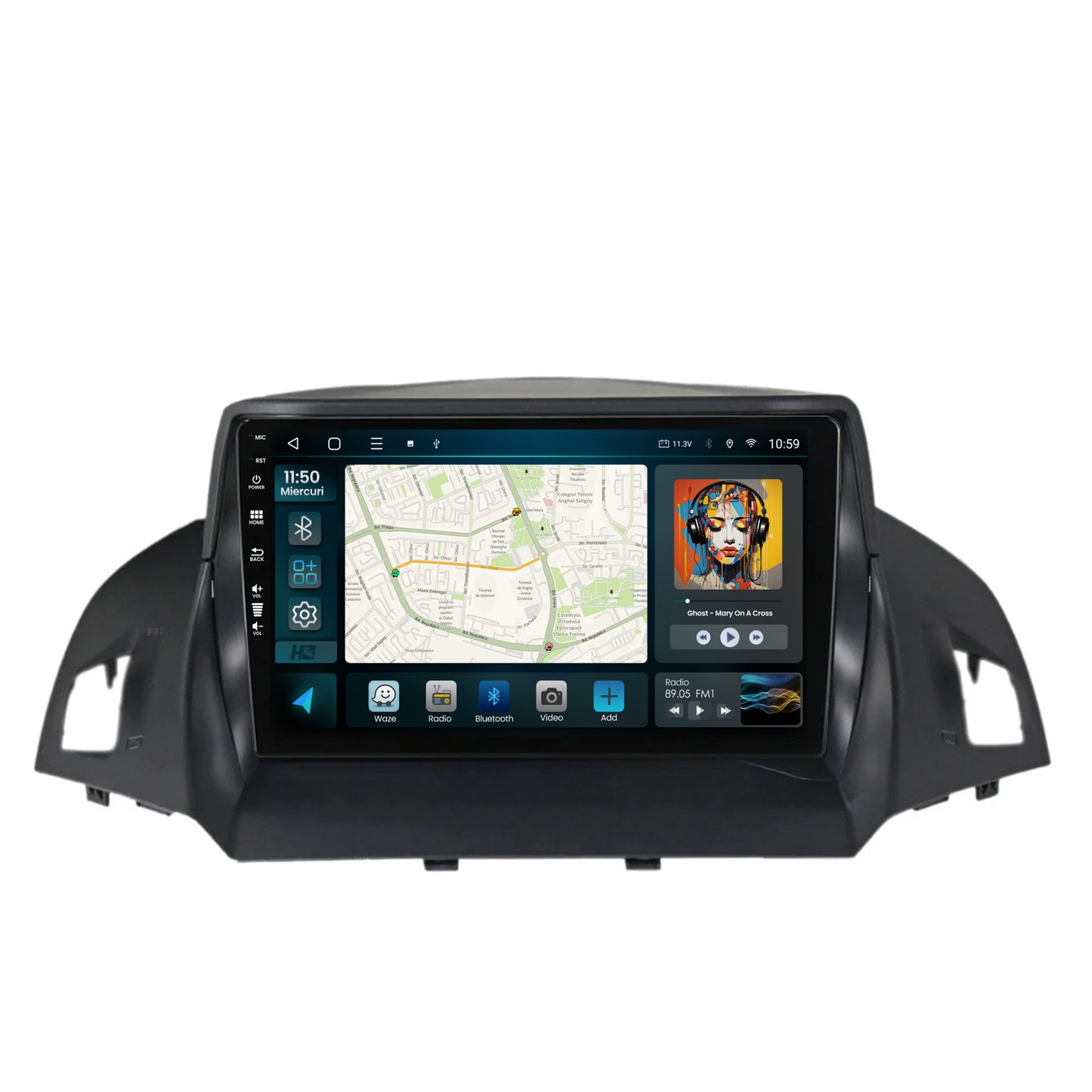 Navigatie HUB64 Ford Kuga / C-Max (2013-2018), 6GB RAM, Android, Octacore, Slot Sim 4G, DSP, GPS, Wi-FI, Carplay, Android Auto, USB, Bluetooth, Waze, Touchscreen, 9 Inch
