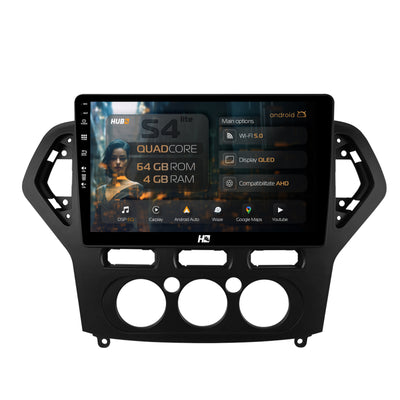 Navigatie HUB64 Ford Mondeo (2007-2010) Clima Manuala, 4GB RAM, Android, Quadcore, DSP, GPS, Wi-FI, Carplay, Android Auto, USB, Bluetooth, Waze, Touchscreen, 9 inch