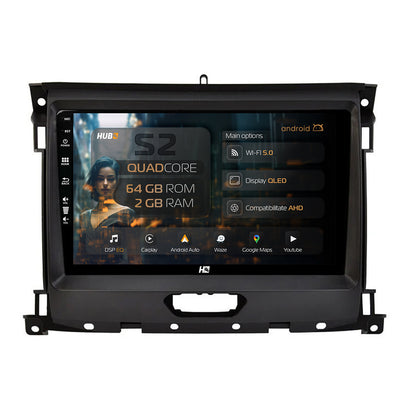 Navigatie HUB64 Ford Ranger (2015-2022), 2GB RAM, Android 13, GPS, Wi-FI, Carplay, Android Auto, USB, Bluetooth, Radio, Waze, Touchscreen, 9 inch