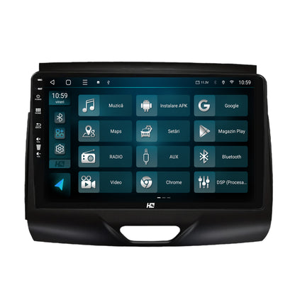 Navigatie HUB64 Ford Ranger (2015-2018), 8GB RAM, Android, Octacore, Slot Sim 4G, DSP, GPS, Wi-FI, Carplay, Android Auto, USB, Bluetooth, Waze, Touchscreen, 9 Inch