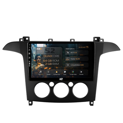 Navigatie HUB64 Ford S-MAX (2006-2015) Clima Manuala, 2GB RAM, Android, GPS, Wi-FI, Carplay, Android Auto, USB, Bluetooth, Radio, Waze, Touchscreen, 9 inch