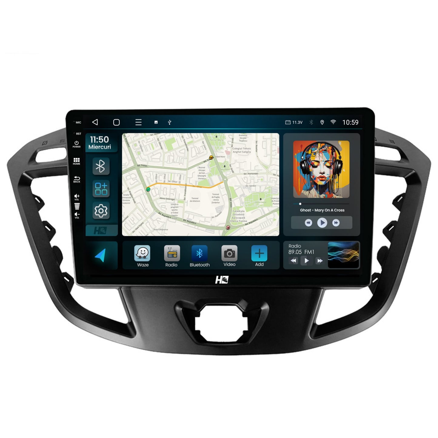 Navigatie HUB64 Ford Transit / Tourneo (2012-2020), 4GB RAM, Android, Quadcore, DSP, GPS, Wi-FI, Carplay, Android Auto, USB, Bluetooth, Waze, Touchscreen, 9 inch
