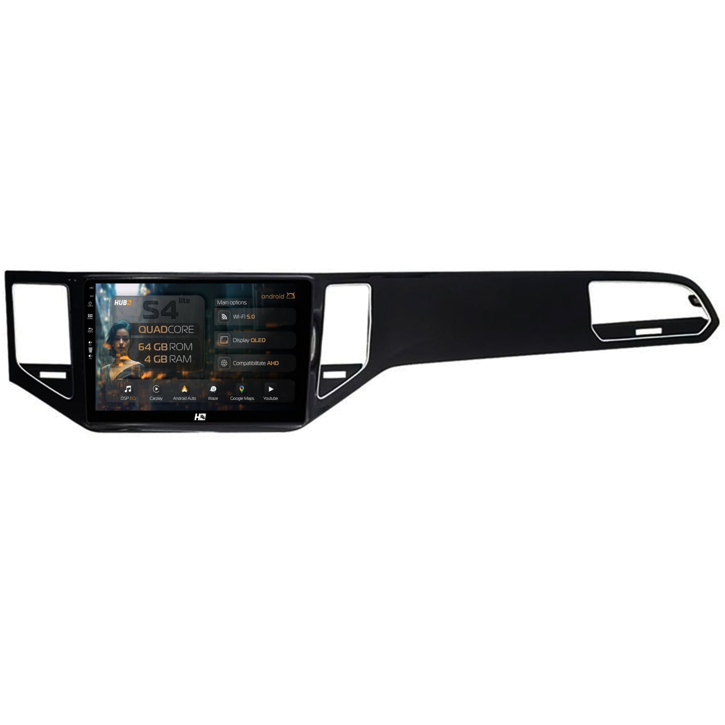 Navigatie HUB64 Golf Sportsvan (2014-2020), 4GB RAM, Android, Quadcore, DSP, GPS, Wi-FI, Carplay, Android Auto, USB, Bluetooth, Waze, Touchscreen, 10.1 inch