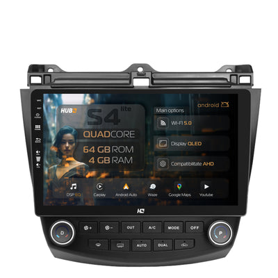 Navigatie HUB64 Honda Accord 7 (2005-2008), 4GB RAM, Android, Quadcore, DSP, GPS, Wi-FI, Carplay, Android Auto, USB, Bluetooth, Waze, Touchscreen, 10.1 Inch