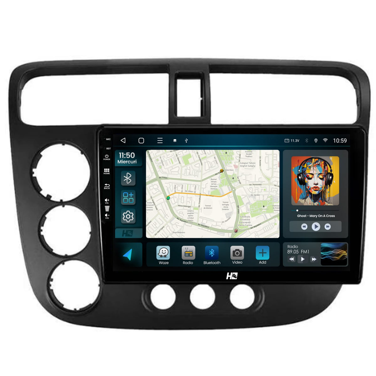Navigatie HUB64 Honda Civic (1998-2005), 2GB RAM, Android, GPS, Wi-FI, Carplay, Android Auto, USB, Bluetooth, Radio, Waze, Touchscreen, 9 inch