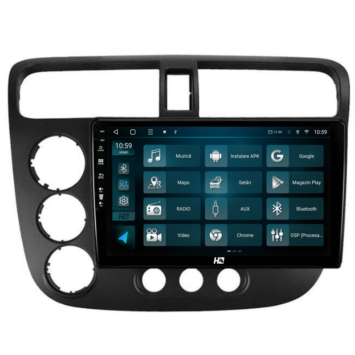 Navigatie HUB64 Honda Civic (1998-2005), 4GB RAM, Android, Quadcore, DSP, GPS, Wi-FI, Carplay, Android Auto, USB, Bluetooth, Waze, Touchscreen, 9 inch