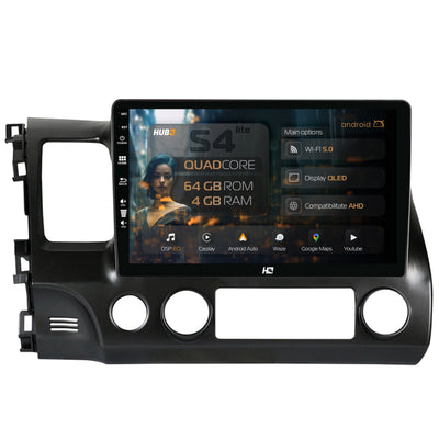 Navigatie HUB64 Honda Civic (2005-2012), 4GB RAM, Android, Quadcore, DSP, GPS, Wi-FI, Carplay, Android Auto, USB, Bluetooth, Waze, Touchscreen, 10.1 Inch