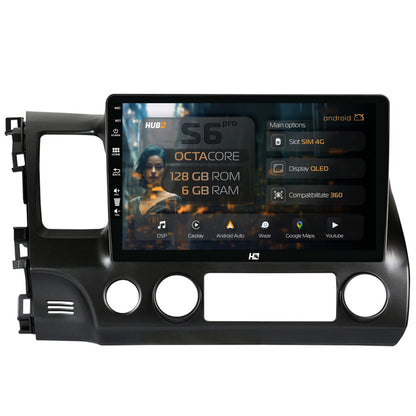 Navigatie HUB64 Honda Civic (2005-2012), 6GB RAM, Android, Octacore, Slot Sim 4G, DSP, GPS, Wi-FI, Carplay, Android Auto, USB, Bluetooth, Waze, Touchscreen, 10.1 Inch