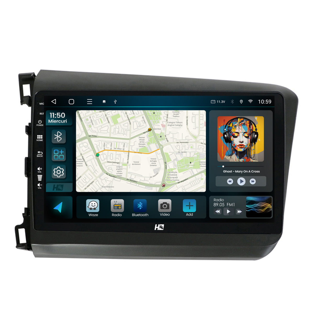 Navigatie HUB64 Honda Civic (2012-2015), 4GB RAM, Android, Quadcore, DSP, GPS, Wi-FI, Carplay, Android Auto, USB, Bluetooth, Waze, Touchscreen, 9 inch