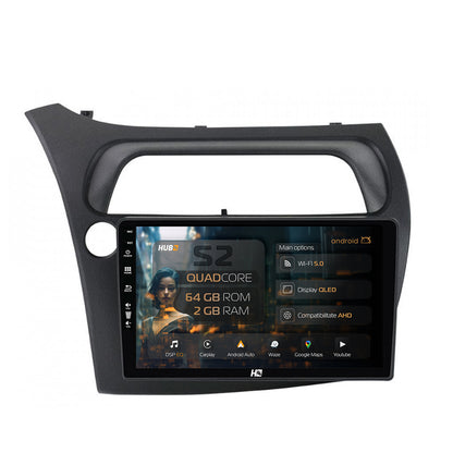 Navigatie HUB64 Honda Civic Hatchback (2006-2011), 2GB RAM, Android, GPS, Wi-FI, Carplay, Android Auto, USB, Bluetooth, Radio, Waze, Touchscreen, 9 inch