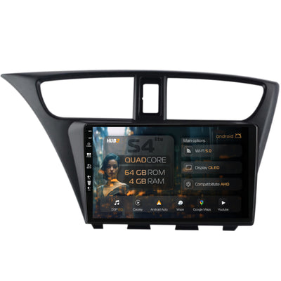Navigatie HUB64 Honda Civic Hatchback (2012-2015), 4GB RAM, Android, Quadcore, DSP, GPS, Wi-FI, Carplay, Android Auto, USB, Bluetooth, Waze, Touchscreen, 9 inch