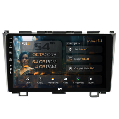 Navigatie HUB64 Honda CRV (2006-2012), 4GB RAM, Android, Octacore, Slot Sim 4G, DSP, GPS, Wi-FI, Carplay, Android Auto, USB, Bluetooth, Waze, Touchscreen, 9 inch