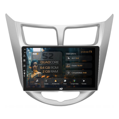 Navigatie HUB64 Hyundai Accent (2011-2016), 2GB RAM, Android, GPS, Wi-FI, Carplay, Android Auto, USB, Bluetooth, Radio, Waze, Touchscreen, 9 inch