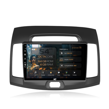 Navigatie HUB64 Hyundai Elantra (2006-2011), 4GB RAM, Android, Octacore, Slot Sim 4G, DSP, GPS, Wi-FI, Carplay, Android Auto, USB, Bluetooth, Waze, Touchscreen, 9 inch