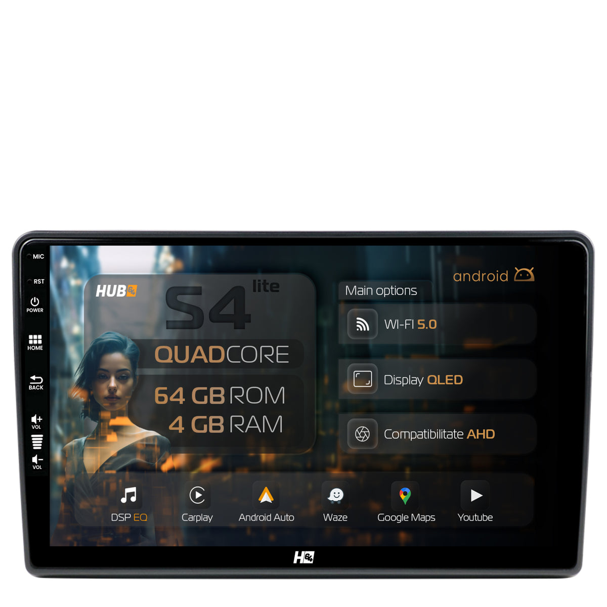 Navigatie HUB64 Hyundai H1 (2010-2014), 4GB RAM, Android, Quadcore, DSP, GPS, Wi-FI, Carplay, Android Auto, USB, Bluetooth, Waze, Touchscreen, 9 inch