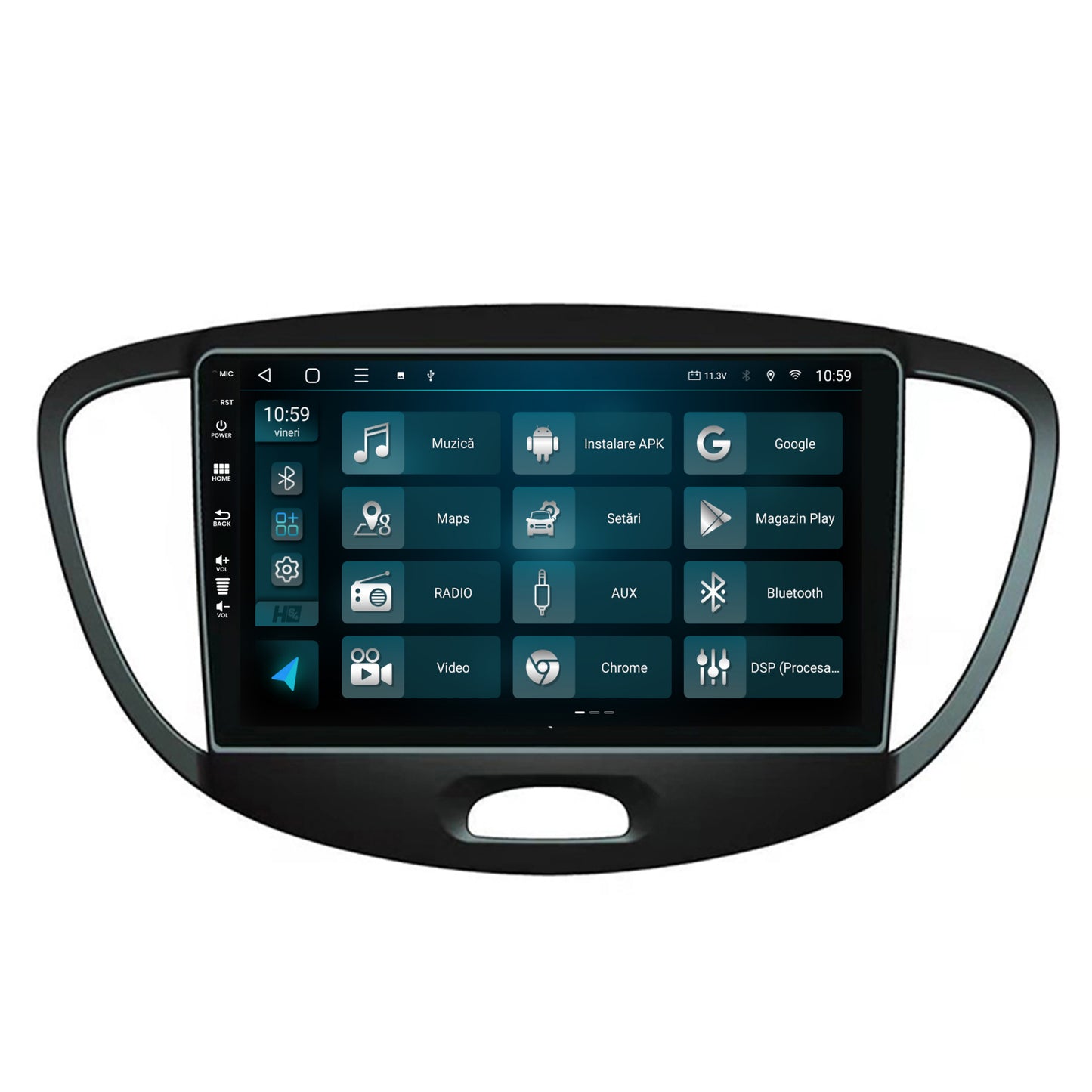 Navigatie HUB64 Hyundai I10 (2007-2013), 4GB RAM, Android, Octacore, Slot Sim 4G, DSP, GPS, Wi-FI, Carplay, Android Auto, USB, Bluetooth, Waze, Touchscreen, 9 inch