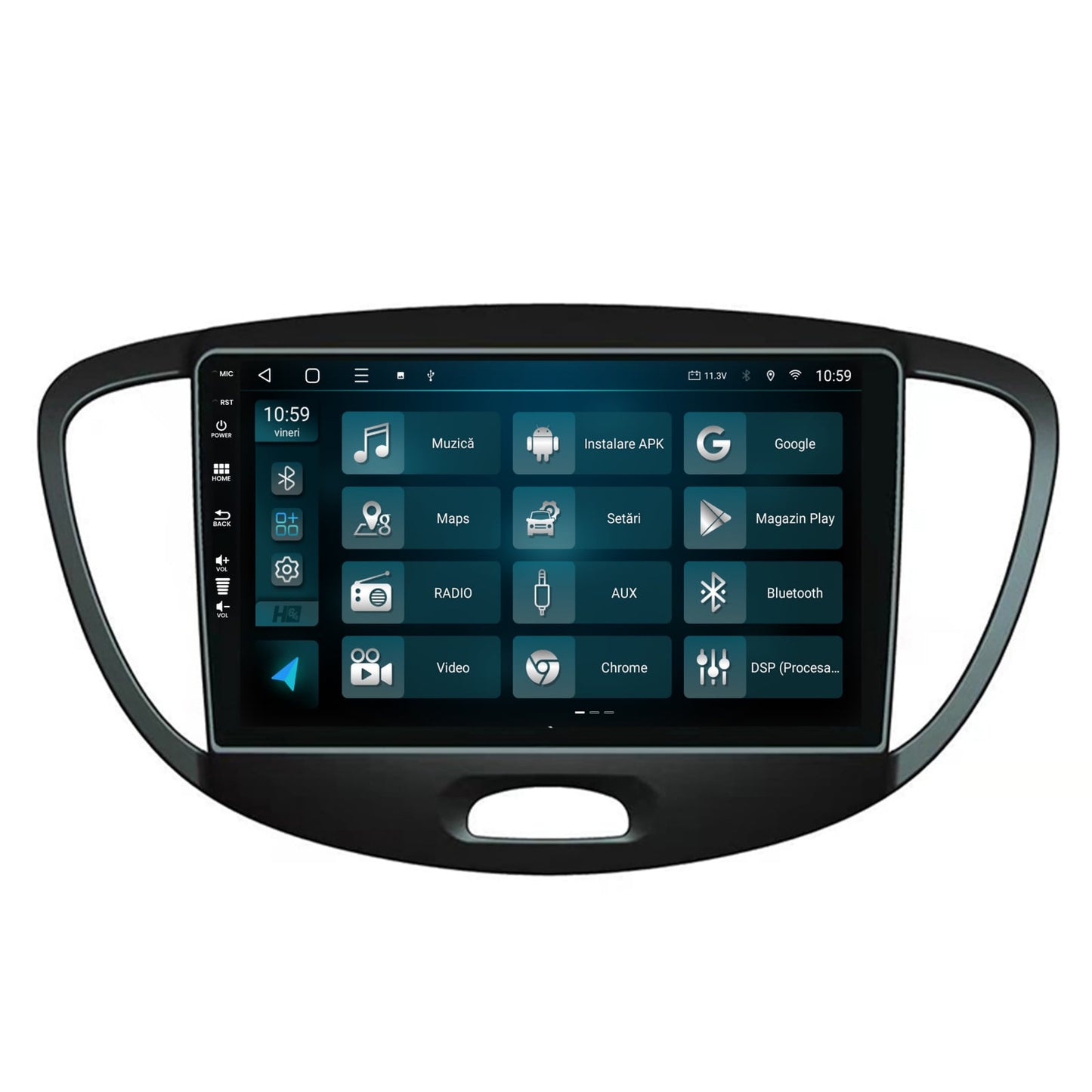 Navigatie HUB64 Hyundai I10 (2007-2013), 4GB RAM, Android, Quadcore, DSP, GPS, Wi-FI, Carplay, Android Auto, USB, Bluetooth, Waze, Touchscreen, 9 inch