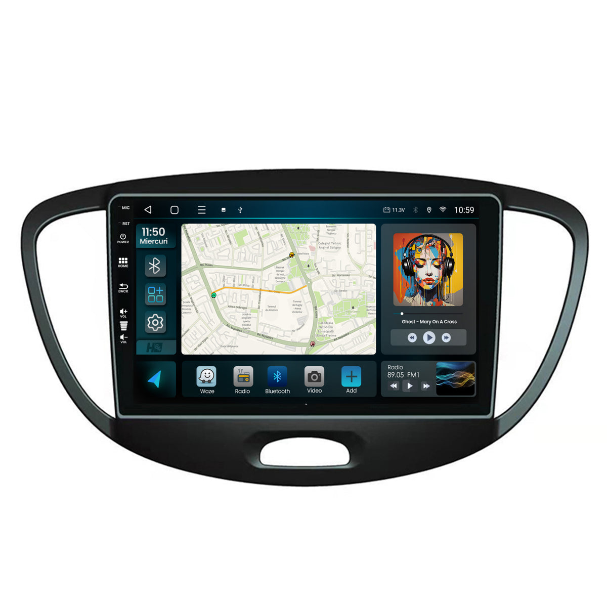 Navigatie HUB64 Hyundai I10 (2007-2013), 4GB RAM, Android, Quadcore, DSP, GPS, Wi-FI, Carplay, Android Auto, USB, Bluetooth, Waze, Touchscreen, 9 inch