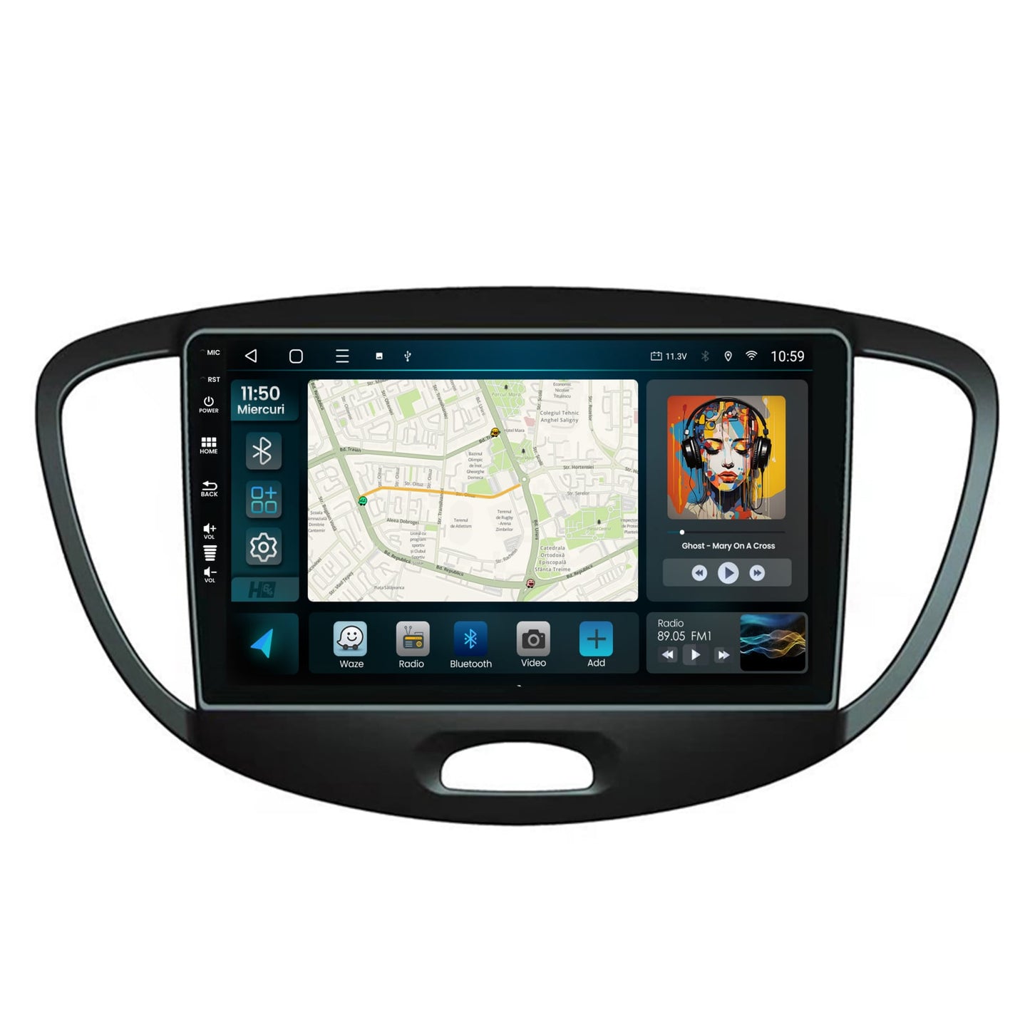 Navigatie HUB64 Hyundai I10 (2007-2013), 4GB RAM, Android, Quadcore, DSP, GPS, Wi-FI, Carplay, Android Auto, USB, Bluetooth, Waze, Touchscreen, 9 inch