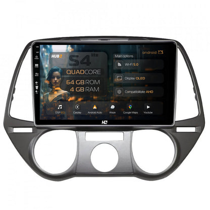 Navigatie HUB64 Hyundai I20 (2008-2012), 4GB RAM, Android, Quadcore, DSP, GPS, Wi-FI, Carplay, Android Auto, USB, Bluetooth, Waze, Touchscreen, 9 inch