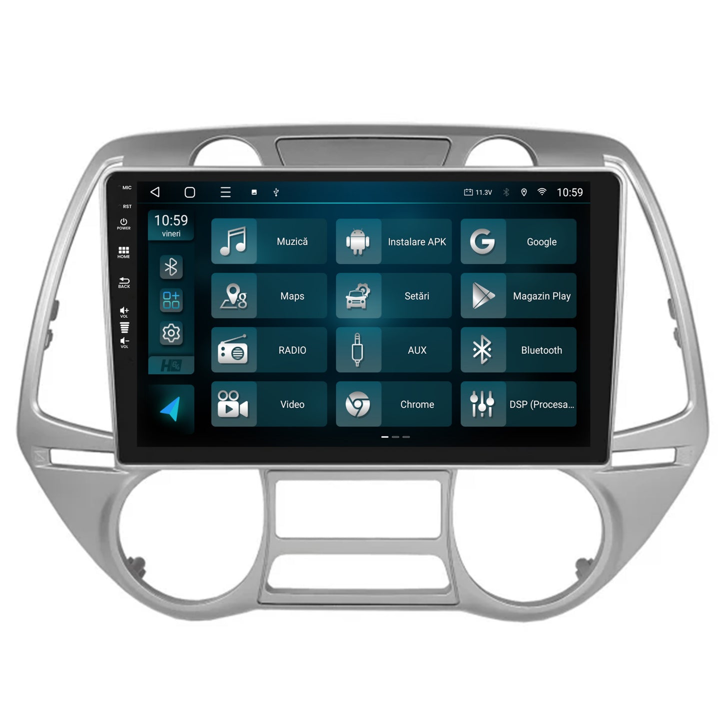 Navigatie HUB64 Hyundai I20 (2008-2012), 4GB RAM, Android, Quadcore, DSP, GPS, Wi-FI, Carplay, Android Auto, USB, Bluetooth, Waze, Touchscreen, 9 inch V2
