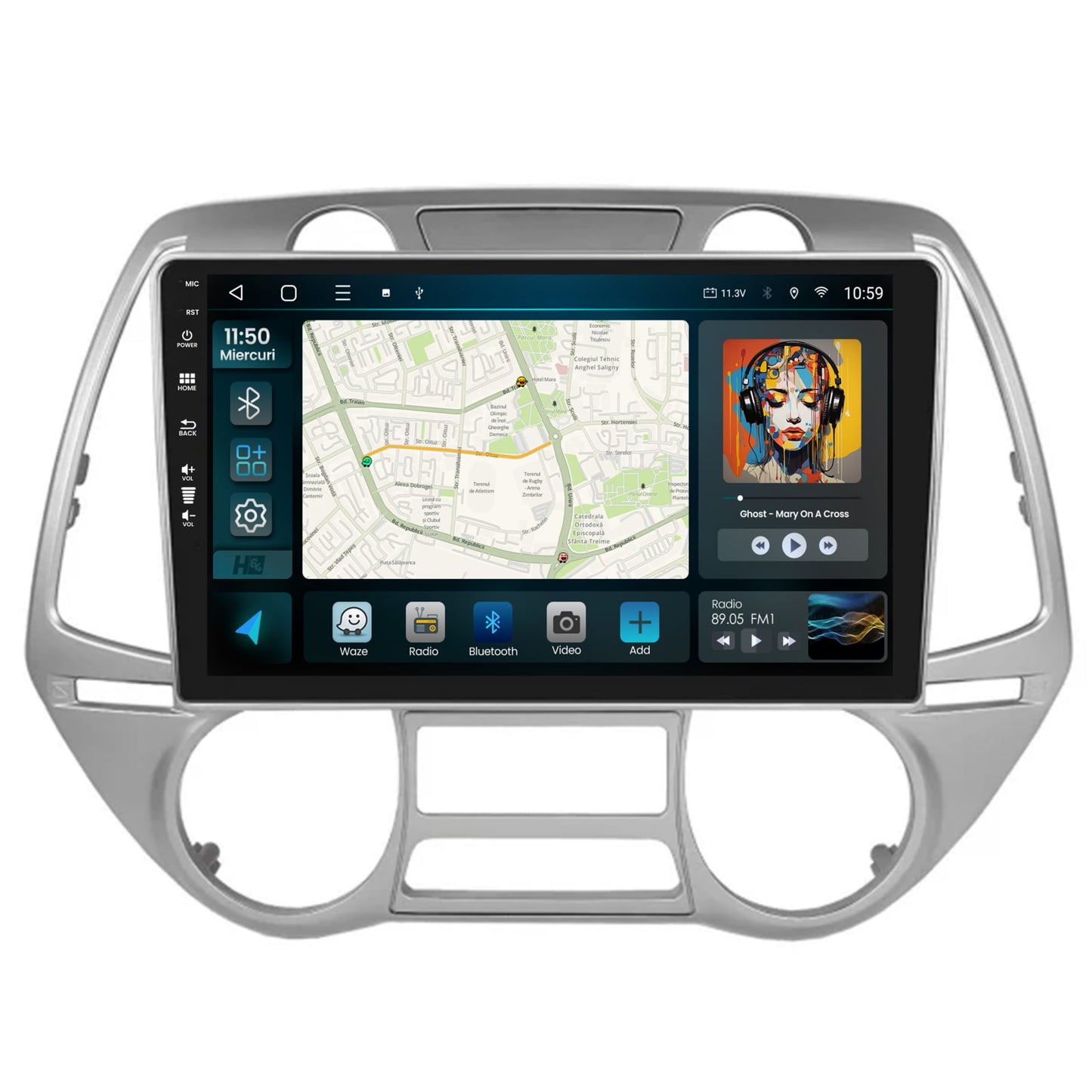Navigatie HUB64 Hyundai I20 (2008-2012), 4GB RAM, Android, Quadcore, DSP, GPS, Wi-FI, Carplay, Android Auto, USB, Bluetooth, Waze, Touchscreen, 9 inch V2