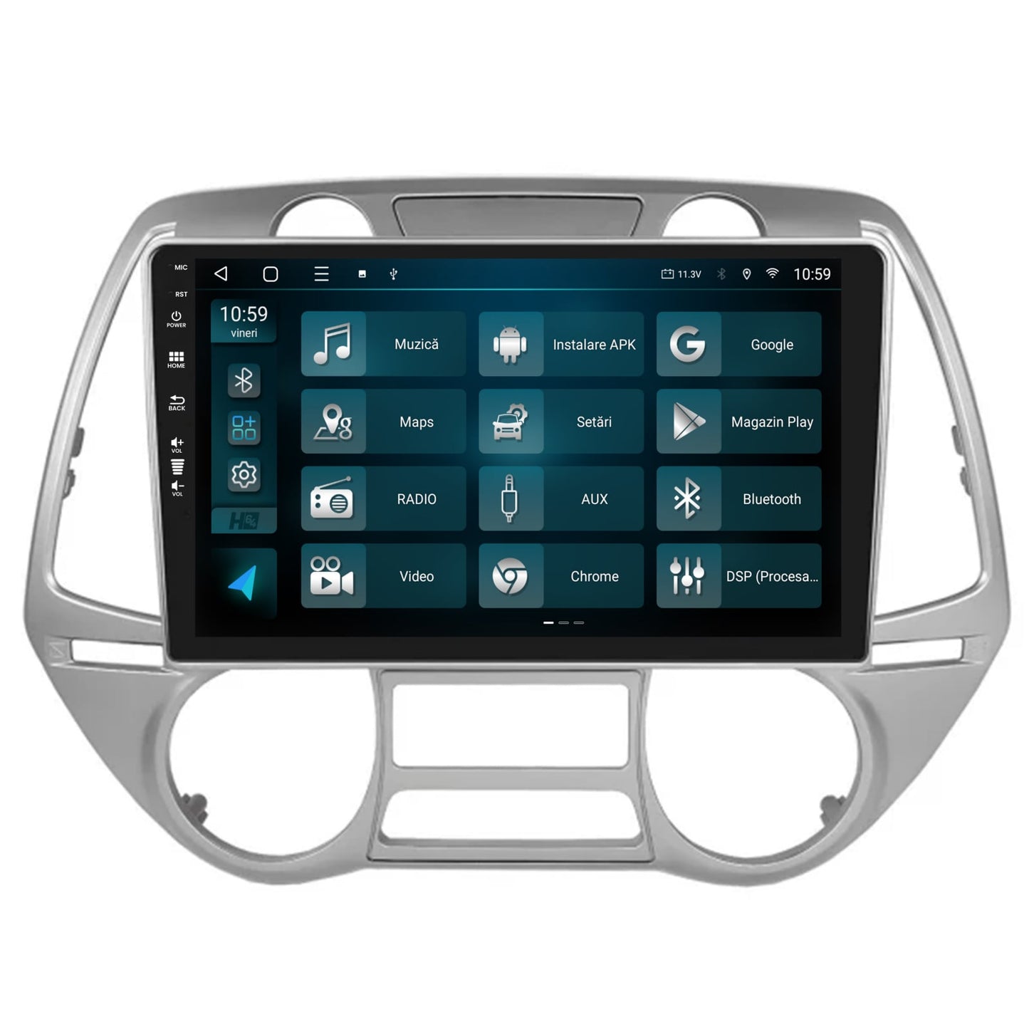 Navigatie HUB64 Hyundai I20 (2008-2012), 8GB RAM, Android, Octacore, Slot Sim 4G, DSP, GPS, Wi-FI, Carplay, Android Auto, USB, Bluetooth, Waze, Touchscreen, 9 Inch V2