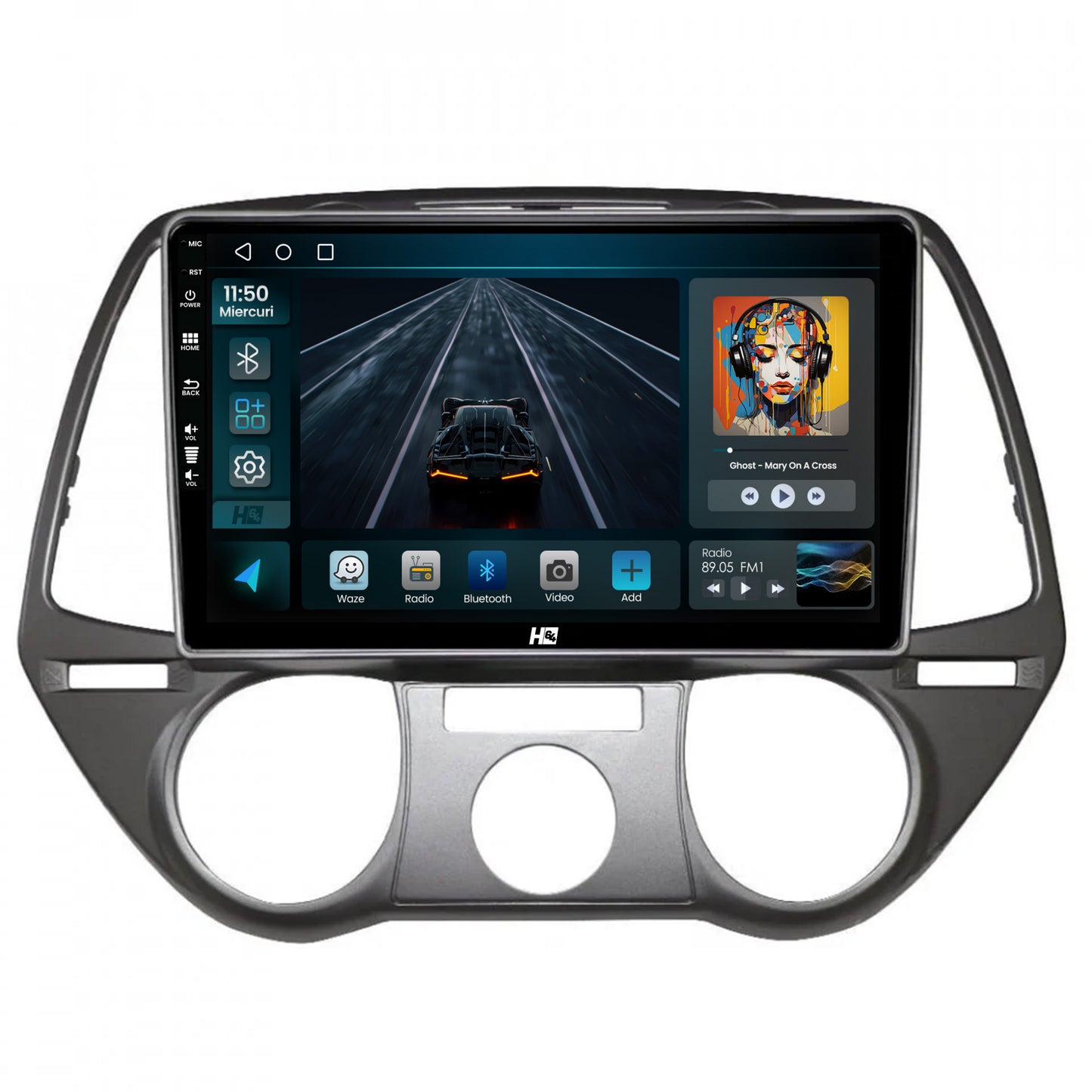 Navigatie HUB64 Hyundai I20 (2008-2012), 2GB RAM, Android, GPS, Wi-FI, Carplay, Android Auto, USB, Bluetooth, Radio, Waze, Touchscreen, 9 inch