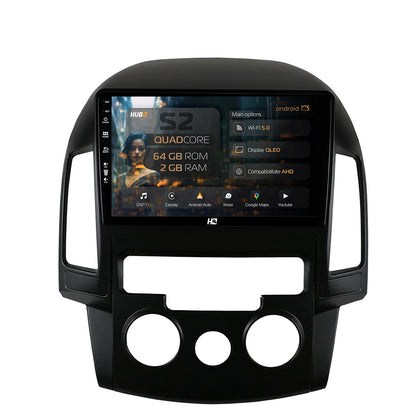 Navigatie HUB64 Hyundai I30 (2007-2012), Clima Manuala, 2GB RAM, Android, GPS, Wi-FI, Carplay, Android Auto, USB, Bluetooth, Radio, Waze, Touchscreen, 9 inch