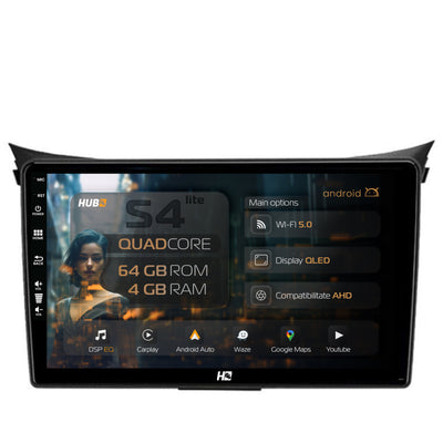 Navigatie HUB64 Hyundai I30 (2012-2016), 4GB RAM, Android, Quadcore, DSP, GPS, Wi-FI, Carplay, Android Auto, USB, Bluetooth, Waze, Touchscreen, 9 inch