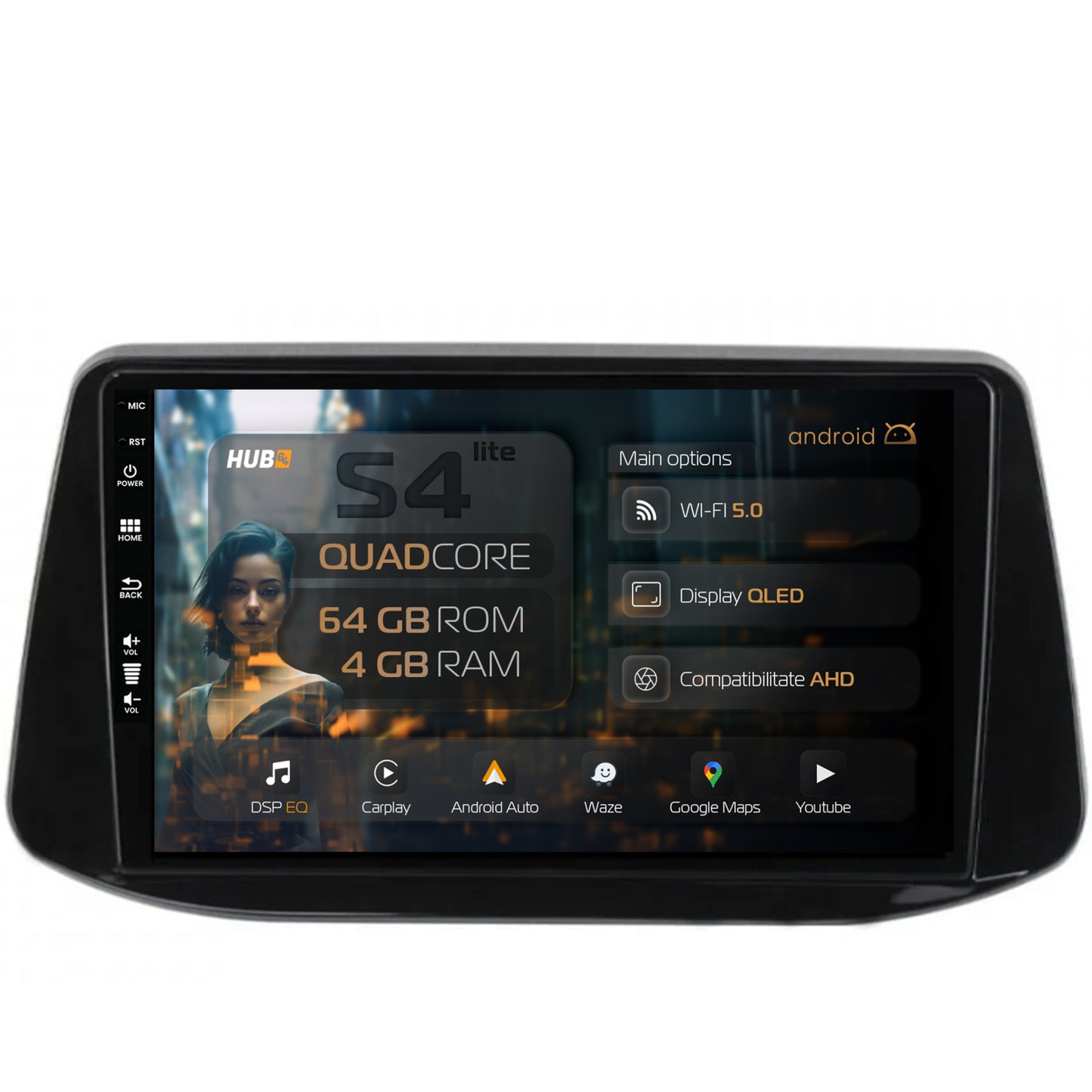 Navigatie HUB64 Hyundai I30 (2017-Prezent), 4GB RAM, Android, Quadcore, DSP, GPS, Wi-FI, Carplay, Android Auto, USB, Bluetooth, Waze, Touchscreen, 9 inch
