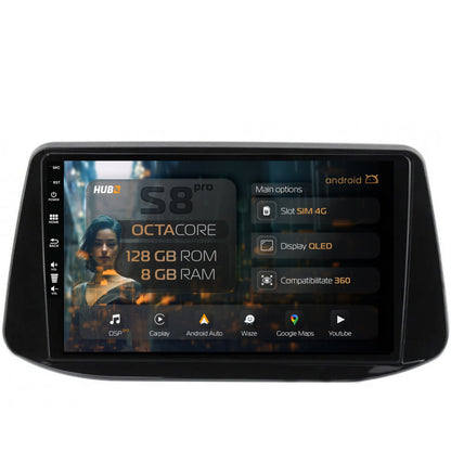 Navigatie HUB64 Hyundai I30 (2017-Prezent), 8GB RAM, Android, Octacore, Slot Sim 4G, DSP, GPS, Wi-FI, Carplay, Android Auto, USB, Bluetooth, Waze, Touchscreen, 9 Inch