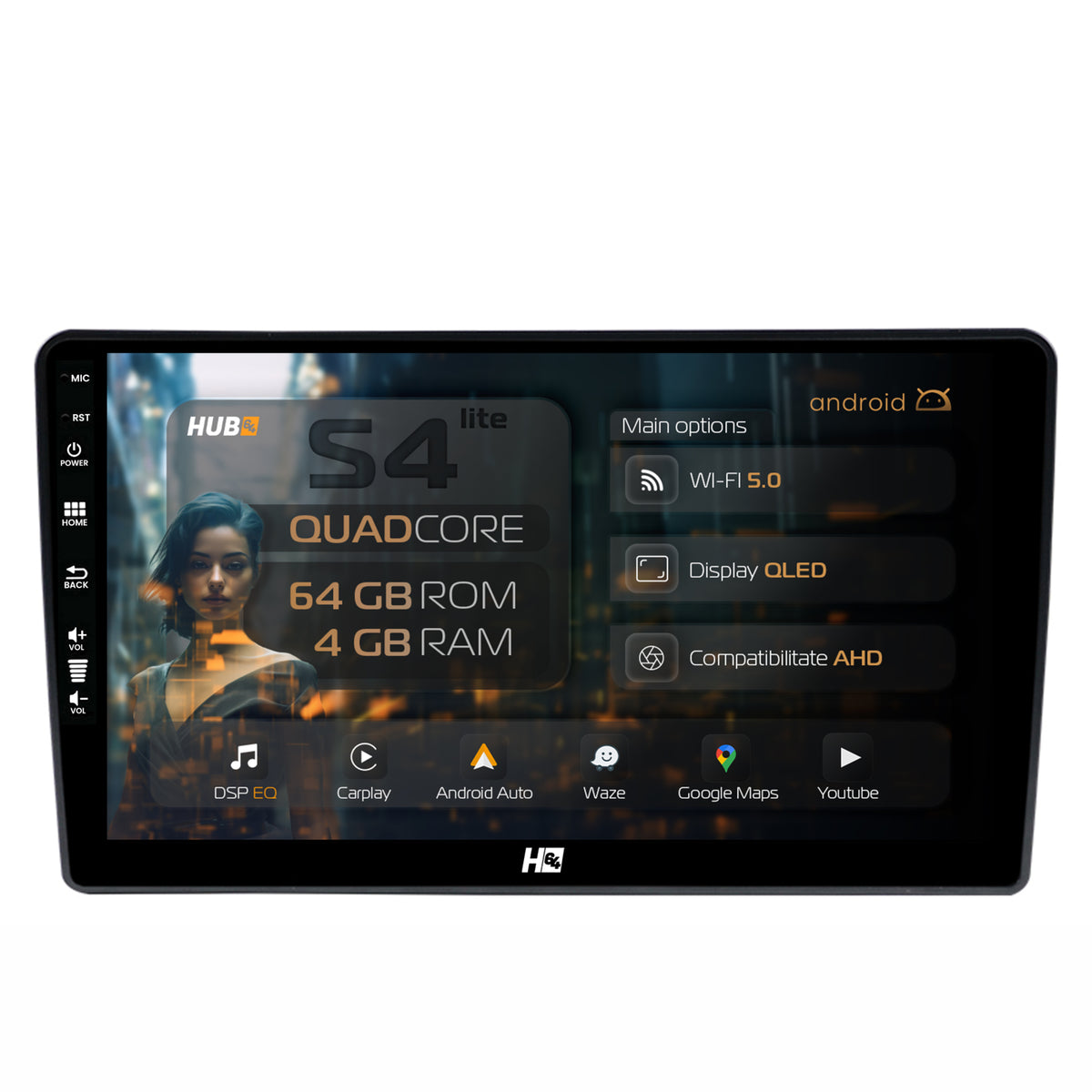 Navigatie HUB64 Hyundai I40 (2012-2020), 4GB RAM, Android, Quadcore, DSP, GPS, Wi-FI, Carplay, Android Auto, USB, Bluetooth, Waze, Touchscreen, 9 inch