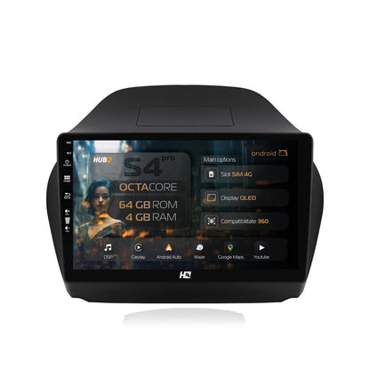 Navigatie HUB64 Hyundai IX35 (2009-2015), 4GB RAM, Android, Octacore, Slot Sim 4G, DSP, GPS, Wi-FI, Carplay, Android Auto, USB, Bluetooth, Waze, Touchscreen, 10.1 Inch