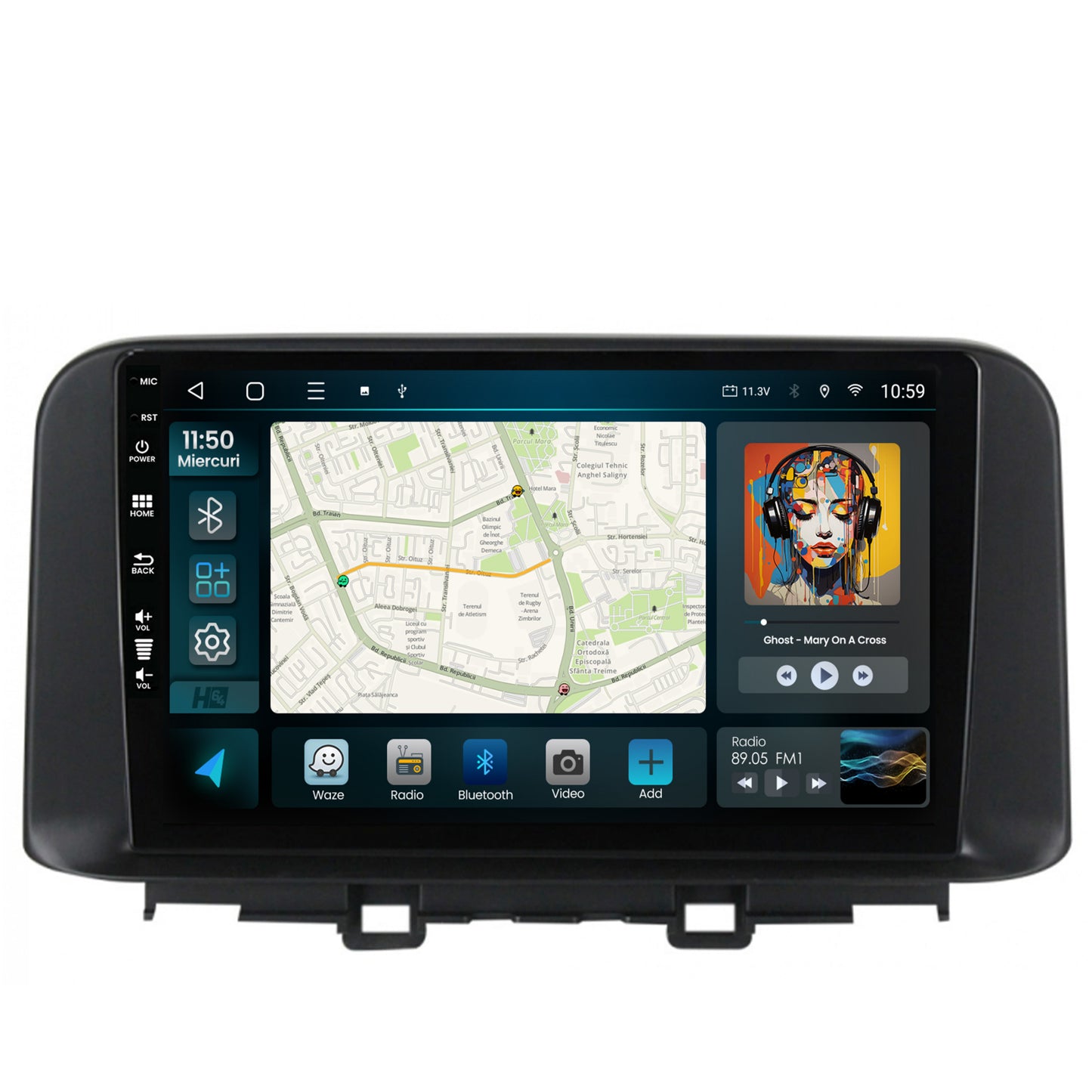 Navigatie HUB64 Hyundai Kona (2018+), 2GB RAM, Android, GPS, Wi-FI, Carplay, Android Auto, USB, Bluetooth, Radio, Waze, Touchscreen, 10.1 inch