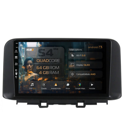 Navigatie HUB64 Hyundai Kona (2018+), 4GB RAM, Android, Quadcore, DSP, GPS, Wi-FI, Carplay, Android Auto, USB, Bluetooth, Waze, Touchscreen, 10.1 inch
