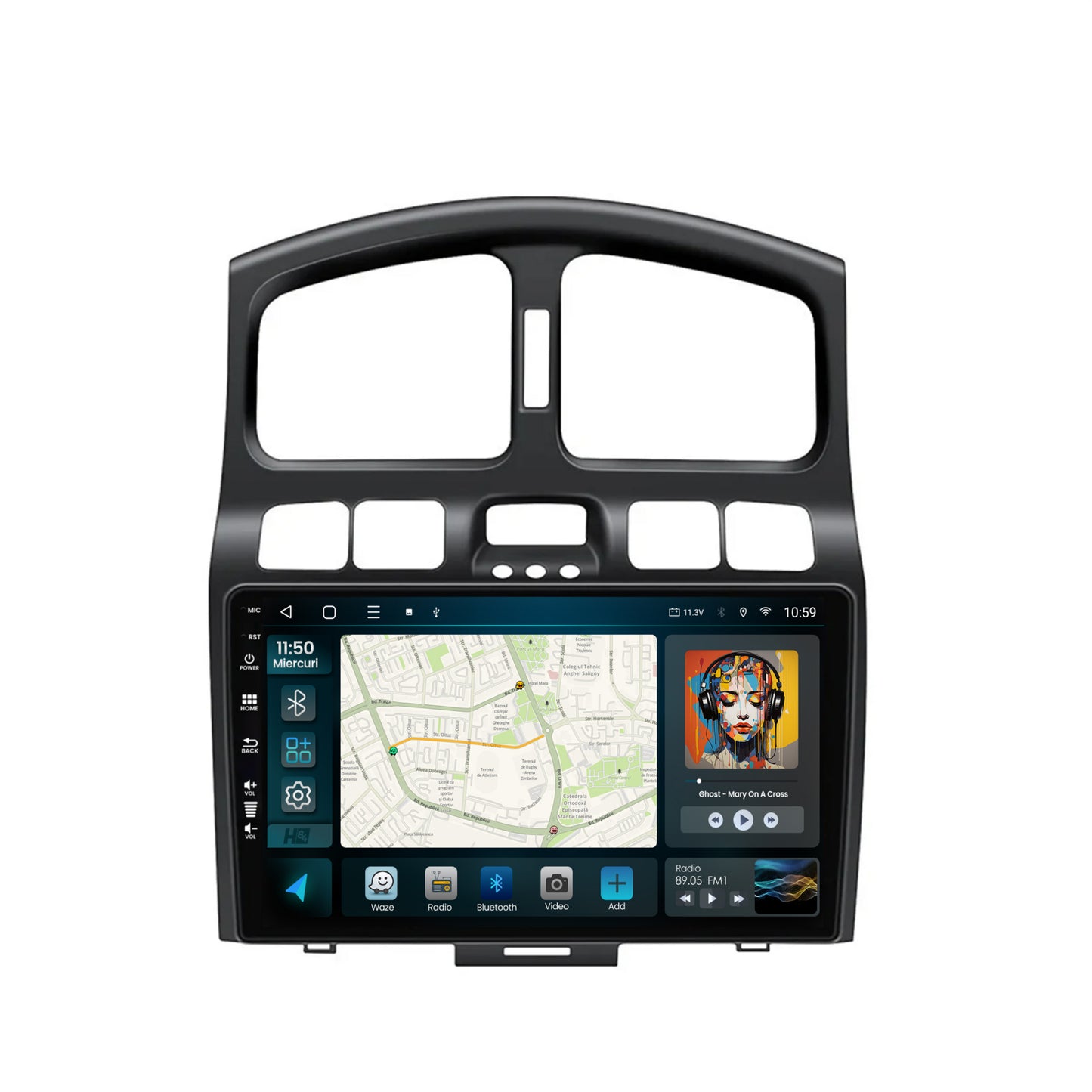 Navigatie HUB64 Hyundai Santa Fe (2001-2005), 8GB RAM, Android, Octacore, Slot Sim 4G, DSP, GPS, Wi-FI, Carplay, Android Auto, USB, Bluetooth, Waze, Touchscreen, 9 Inch