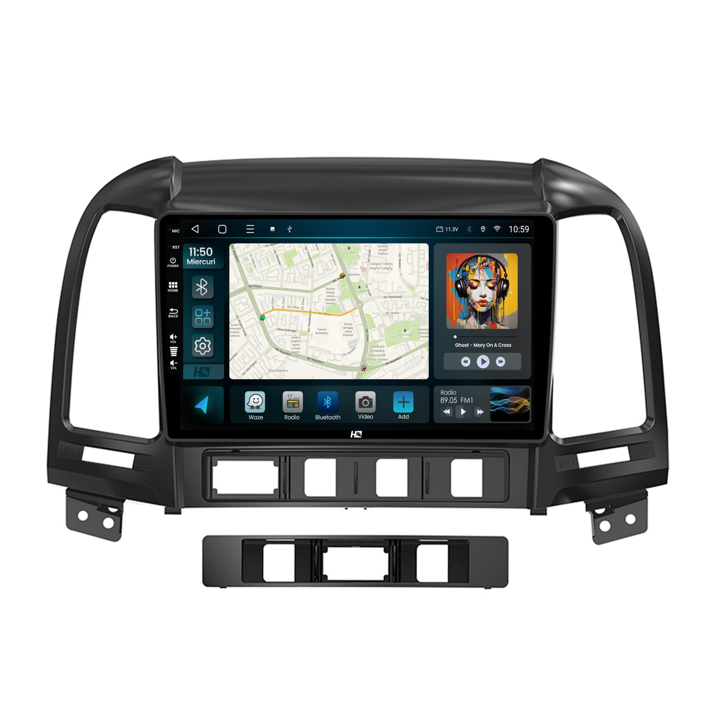 Navigatie HUB64 Hyundai Santa Fe (2006-2012), 6GB RAM, Android, Octacore, Slot Sim 4G, DSP, GPS, Wi-FI, Carplay, Android Auto, USB, Bluetooth, Waze, Touchscreen, 9 Inch