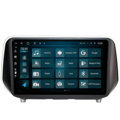 Navigatie HUB64 Hyundai Santa Fe (2018-Prezent), 4GB RAM, Android, Quadcore, DSP, GPS, Wi-FI, Carplay, Android Auto, USB, Bluetooth, Waze, Touchscreen, 9 inch